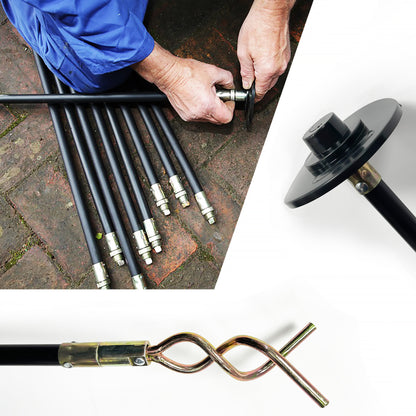 Drain Rods Set, Drainage Rods for Outside Drain Flexible, 12 Pcs / 9.2M Drain Unblocker with Heavy Duty Rubber Plunger & Double Worm Screw, Drainage Rods for Drain Cleaning with Carry Bag