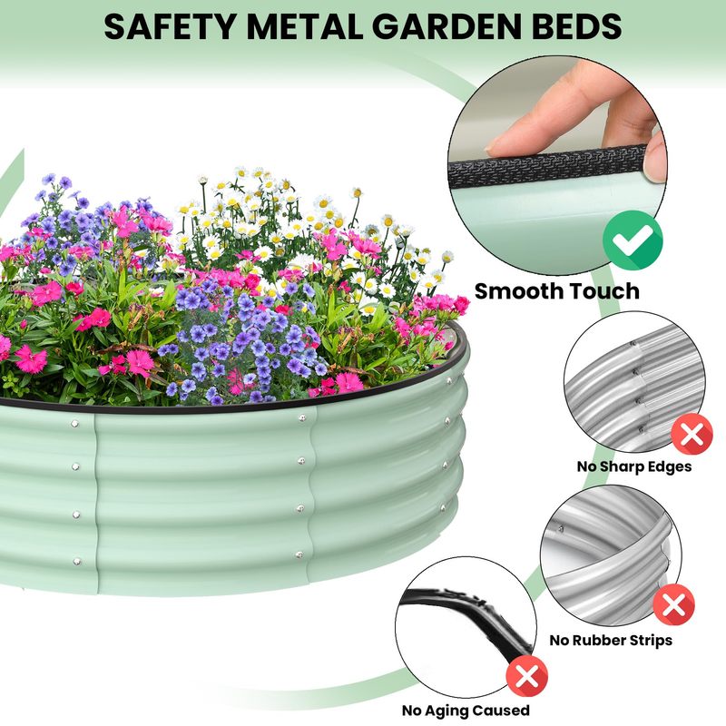 Galvanized Raised Garden Bed, Round Metal Planter Box with Open-Bottom Design, Heavy-Duty Steel Outdoor Flower Bed for Vegetables, Herbs, and Succulents, Easy Installation