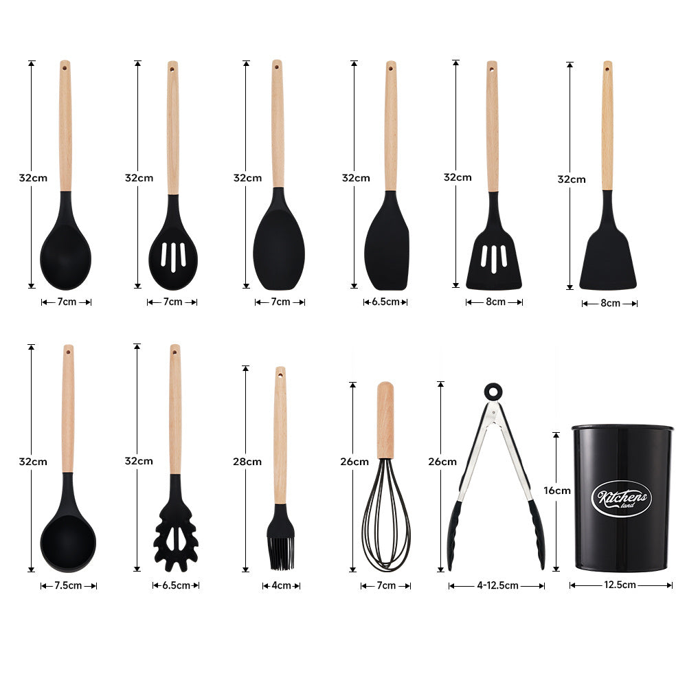 Kitchen Utensil Set, 11pcs Silicone Cooking Utensils Set With Wooden Handle, Nonstick Cookware Tongs Spatula Spoon Set, Best Kitchen Tools, Valentine'S Day Gifts Black, Holiday Gift Guide