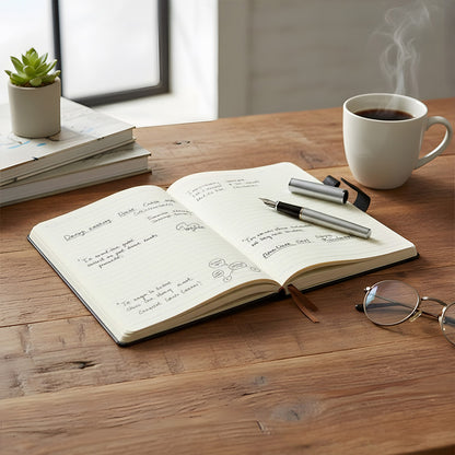 A4 Magnetic Snap Notebook - 400 Page Thick Lined Notepad, Soft Leather Cover - Durable Business & Office Diary for Work Meetings & Professional Recording