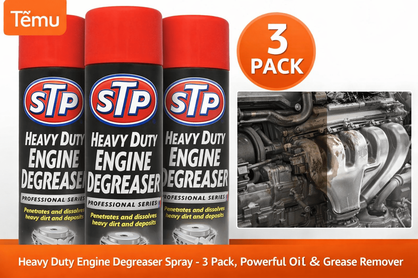 STP Heavy Duty Engine Degreaser Spray 500ml 3 Pack – Car Engine Cleaner Removes Dirt & Grease – Fast Acting Formula
