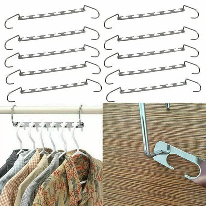 Space Saver Hanger 6-Pack - Silver Metal Magic Closet Organizer Hook, Holds 6 Garments, Up to 50kg, for Efficient Wardrobe Storage