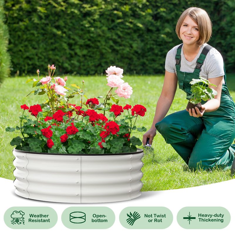 Galvanized Raised Garden Bed, Round Metal Planter Box with Open-Bottom Design, Heavy-Duty Steel Outdoor Flower Bed for Vegetables, Herbs, and Succulents, Easy Installation