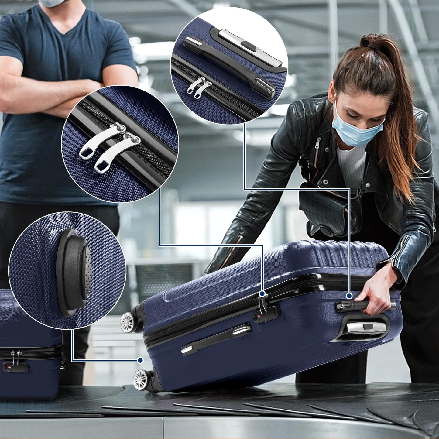 5pcs ABS Hardshell Luggage Set Lightweight Spinner Wheels Includes Carry-On (12/ 16/ 20/ 24/ 28 Inch) Suitcases for Travel