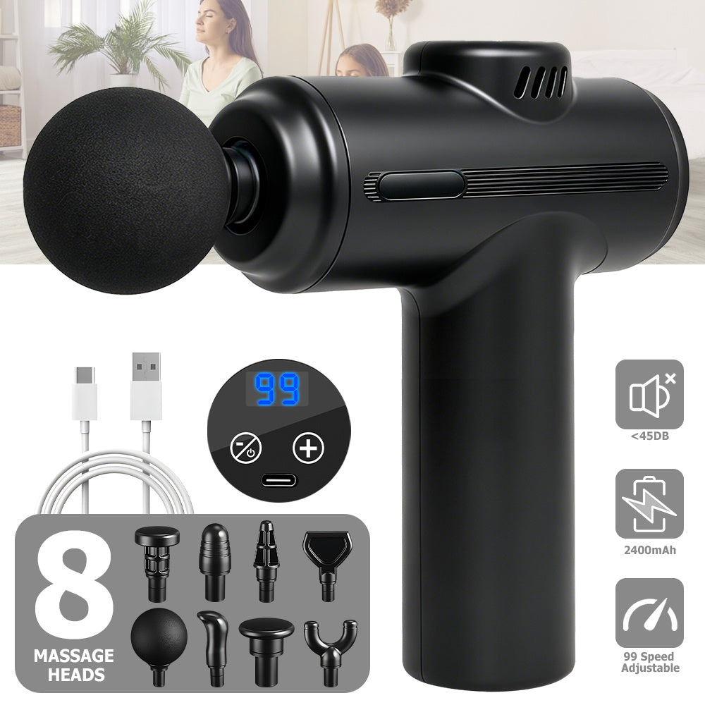 Massage Gun Deep Tissue, Muscle Percussion Massager, Portable Handheld Quiet Brushless Motor with LCD Touch Screen, 8 Heads for Shoulder Body Back Relaxation. Father's Day Gift