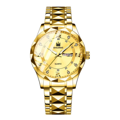 1 New Stainless Steel Band Men'S Quartz Watch Roman Numeral Dial Inlaid with Rhinestones Date Calendar Trendy Fashion Easy Brand Luxury Luminous Sports Leisure Life Travel Business Multi-Function Watch Birthday Gift Holiday Gift Gift Ideal Choice