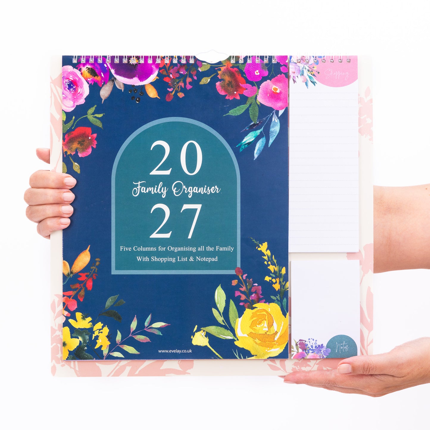 Evelay 2027 Family Planner Calendar – 5 Column Wall Organiser with Shopping List & Notepad | Large Month-to-View Schedule for Busy Homes, Kitchens & Offices