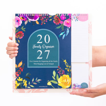 Evelay 2027 Family Planner Calendar – 5 Column Wall Organiser with Shopping List & Notepad | Large Month-to-View Schedule for Busy Homes, Kitchens & Offices