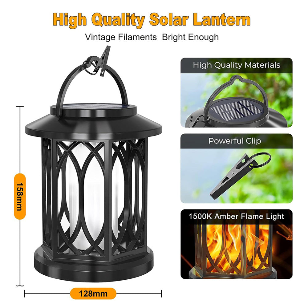 2pcs Hanging Solar Lanterns with Realistic Flickering Flame LED, Solar Lights Outdoor Garden, Waterproof Flame Effect Garden Ornaments for Pathway Patio Decoration