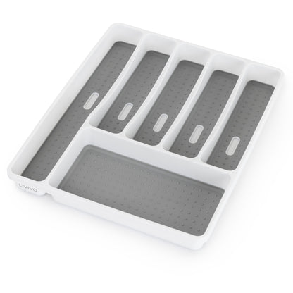 CUTLERY TRAY WITH 6 COMPARTMENTS, DURABLE NON-SLIP CUTLERY TRAY (WHITE/GREY)