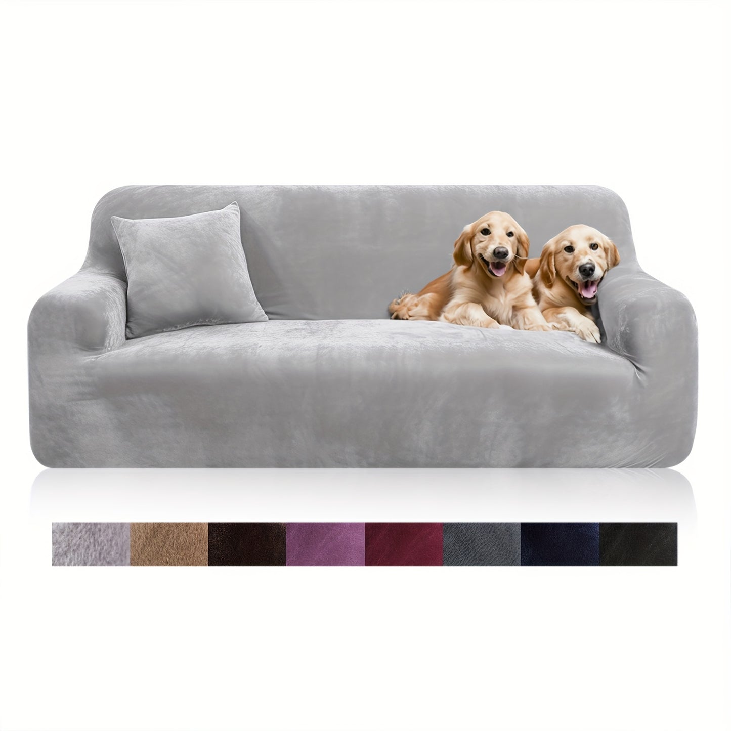 Sofa Cover Velvet Plush Thick High Stretch Elastic Fabric L Shape Sofa Slipcover Couch Cover 1 2 3 4 Seater Polyester Spandex Furniture Protector Cover Include Pillowcase for Living Room