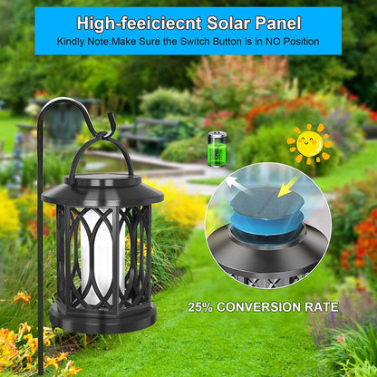 2pcs Hanging Solar Lanterns with Realistic Flickering Flame LED, Solar Lights Outdoor Garden, Waterproof Flame Effect Garden Ornaments for Pathway Patio Decoration