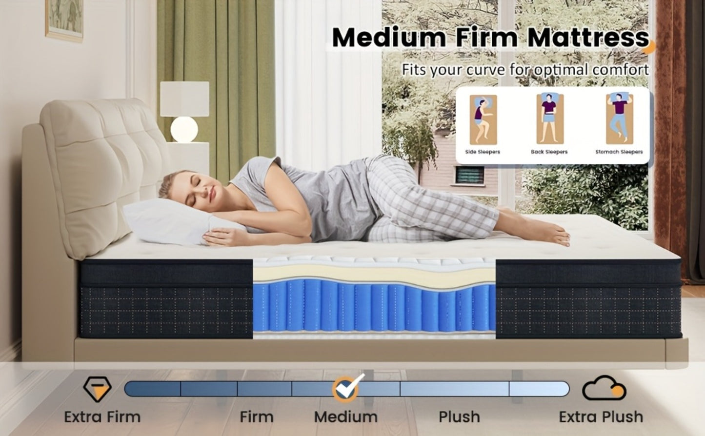 26cm Premium Hybrid Mattress – Individual Pocket Springs & 7-Zone Gel Foam, Medium Firm, Motion Isolation | Single Small Double King | Free UK Delivery