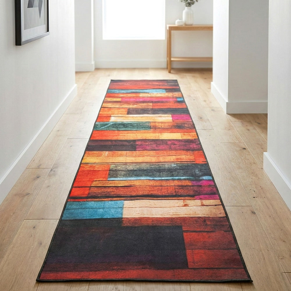 Washable Kitchen Floor Runner, Carpet Runner Rug, Long Narrow Hallway Rug 60X300CM Modern Abstract Geometric Pattern for Entryway, Bedroom, Front Porch