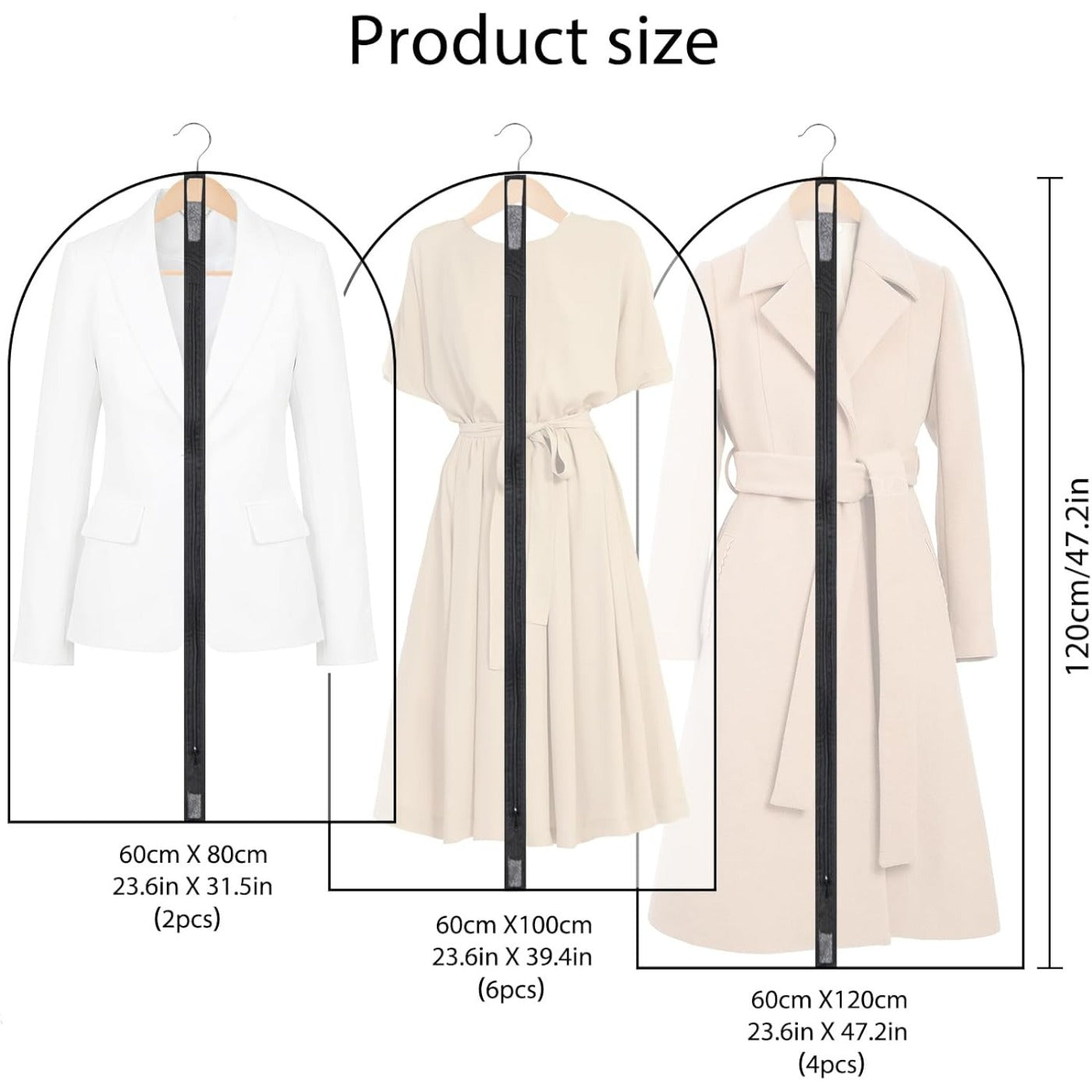 12 Pack Dress Bags Garment Bags Clothes Bags with Zipper