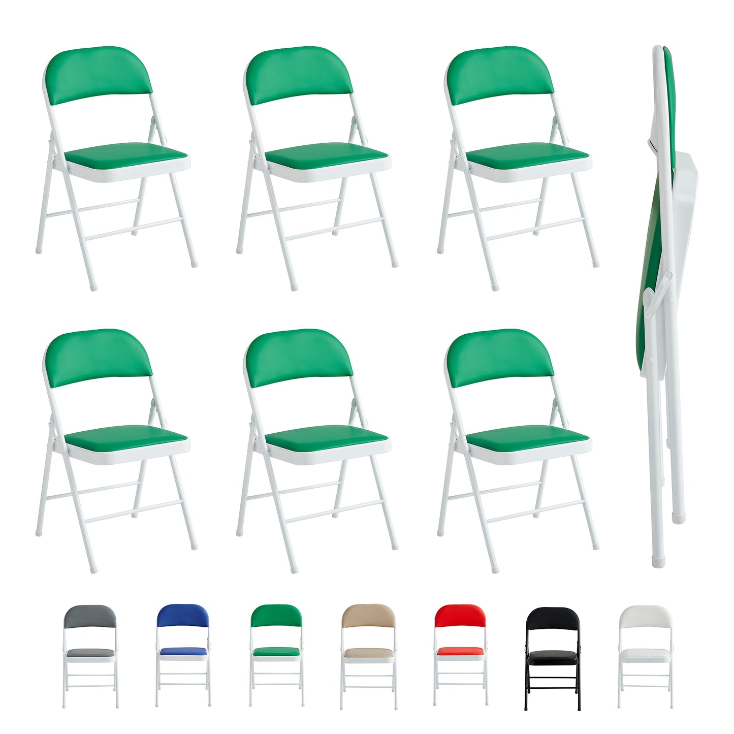 Set of 6 Folding Chairs, Faux Leather Foldable Chairs with Metal Frame and Padded Seat, Easy to Fold and Store for Home, Office, Dining and Reception