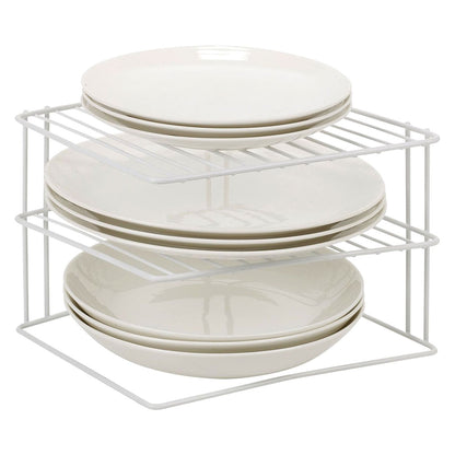 Taylor & Brown 3 Tier Corner Kitchen Plate Bowl Rack Stand Holder Tidy Cupboard Shelf Insert Storage Organiser, Space Saving, H19 x W25.5 x D25.5cm, White
