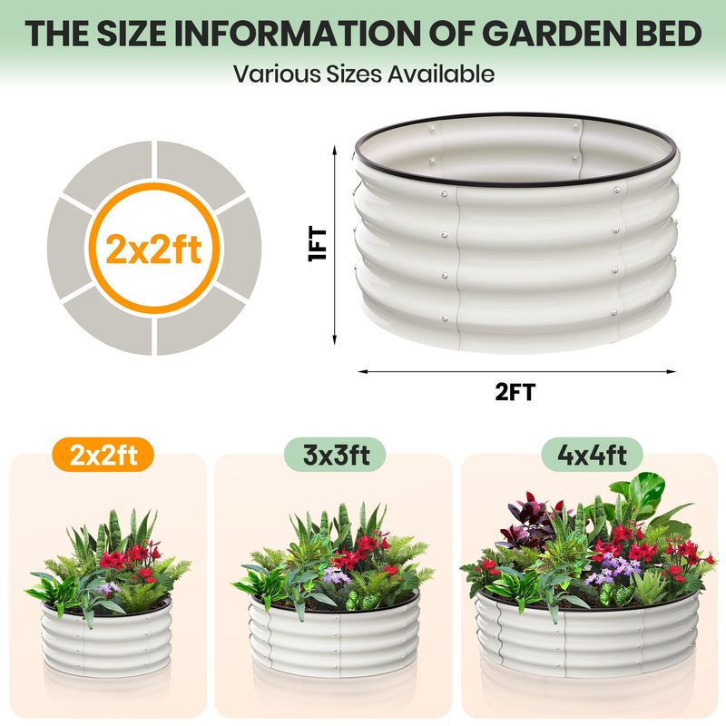 Galvanized Raised Garden Bed, Round Metal Planter Box with Open-Bottom Design, Heavy-Duty Steel Outdoor Flower Bed for Vegetables, Herbs, and Succulents, Easy Installation