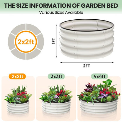 Galvanized Raised Garden Bed, Round Metal Planter Box with Open-Bottom Design, Heavy-Duty Steel Outdoor Flower Bed for Vegetables, Herbs, and Succulents, Easy Installation