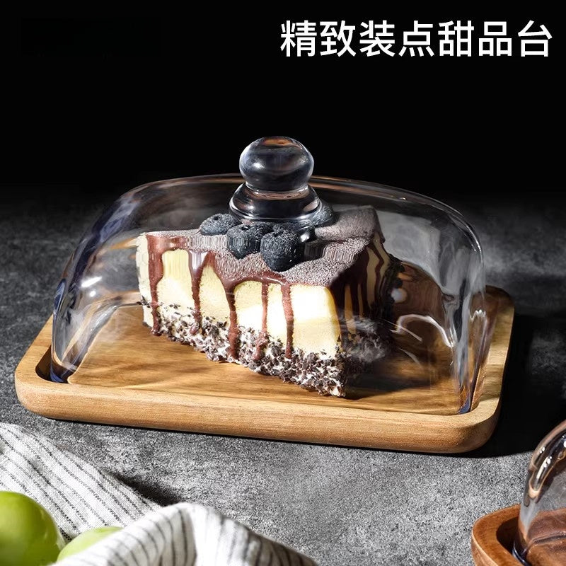Acacia Wood Butter Dish with Clear Glass with Lid for kitchens - product gallery image 3