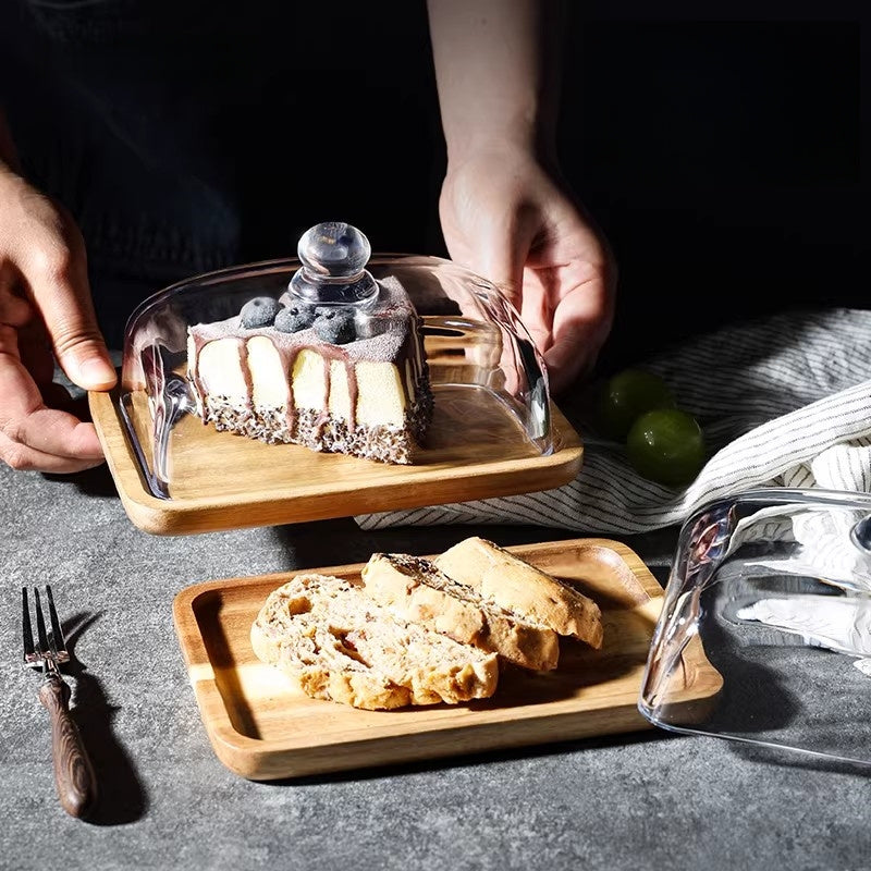 Acacia Wood Butter Dish with Clear Glass with Lid for kitchens - product gallery image 4