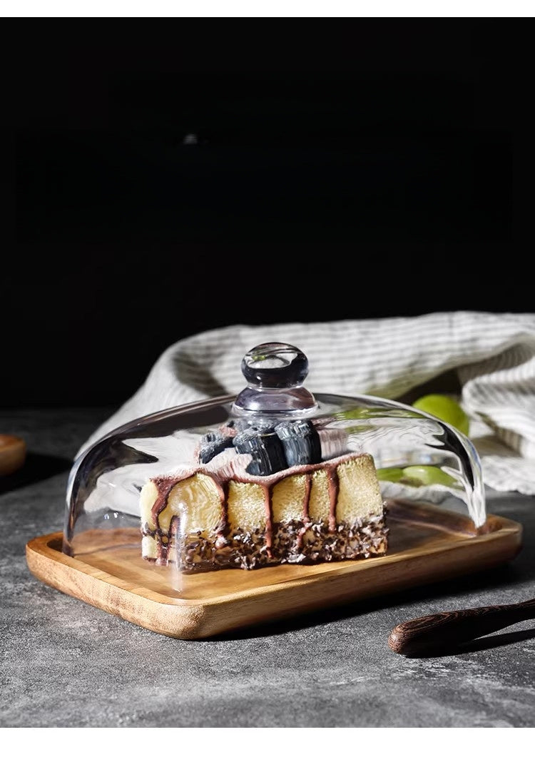 Acacia Wood Butter Dish with Clear Glass with Lid for kitchens - product gallery image 6
