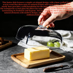 Acacia Wood Butter Dish with Clear Glass with Lid for kitchens