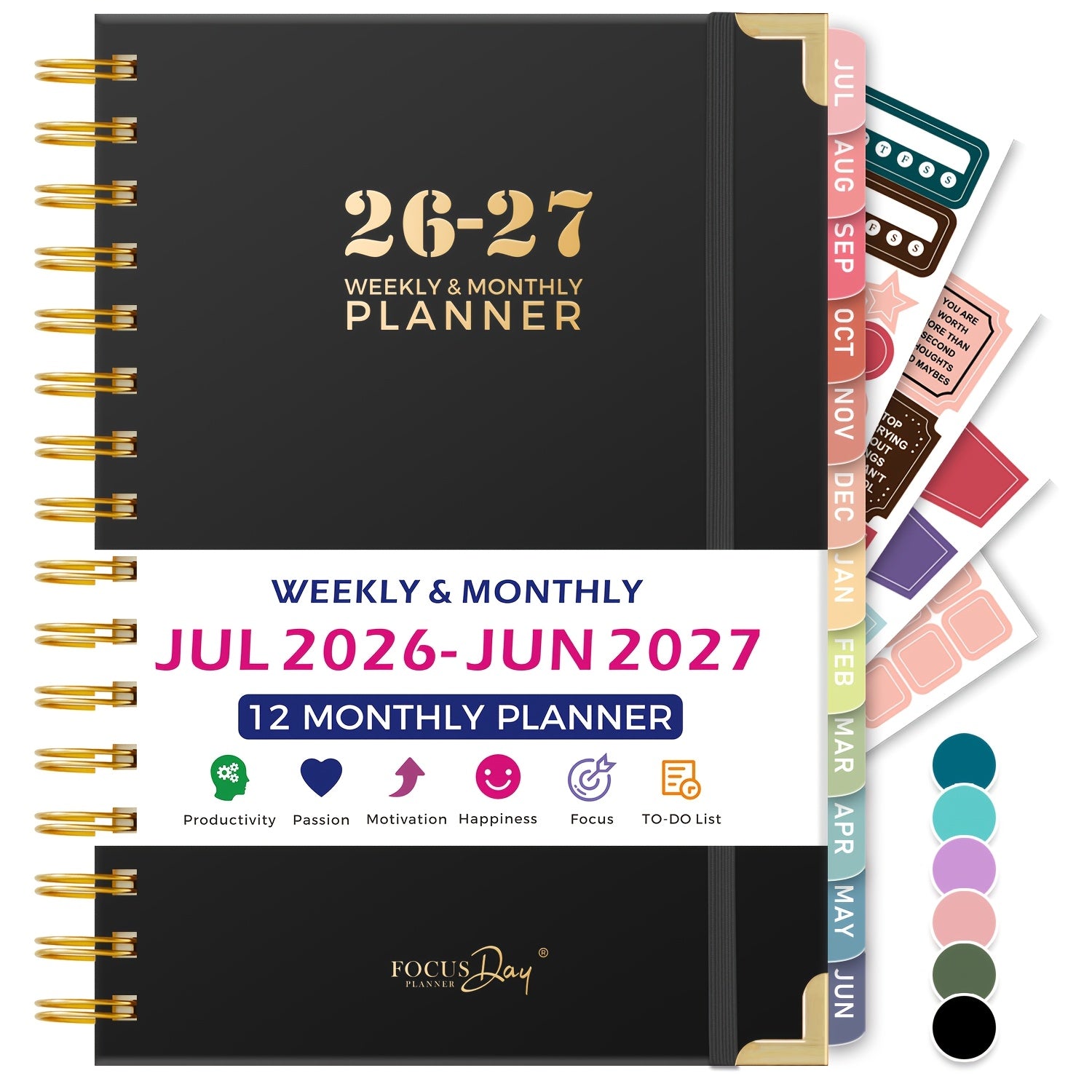 Academic Diary 2026-2027 Week to View with 21.4cm, 2026-2027 July June A5 Weekly Monthly - Black option