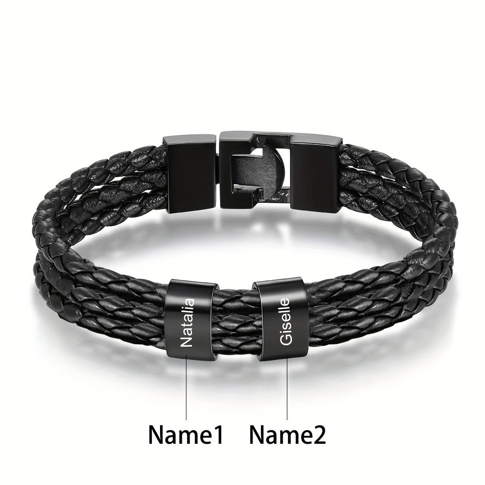 [Customized] Custom Men'S Braided 304 304 Stainless Steel Bracelet, Personalized Engraving 1-7 Names Bracelet, Gift for Dad, Grandpa, Uncle, Husband, Son, Father'S Day