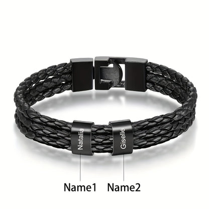 [Customized] Custom Men'S Braided 304 304 Stainless Steel Bracelet, Personalized Engraving 1-7 Names Bracelet, Gift for Dad, Grandpa, Uncle, Husband, Son, Father'S Day