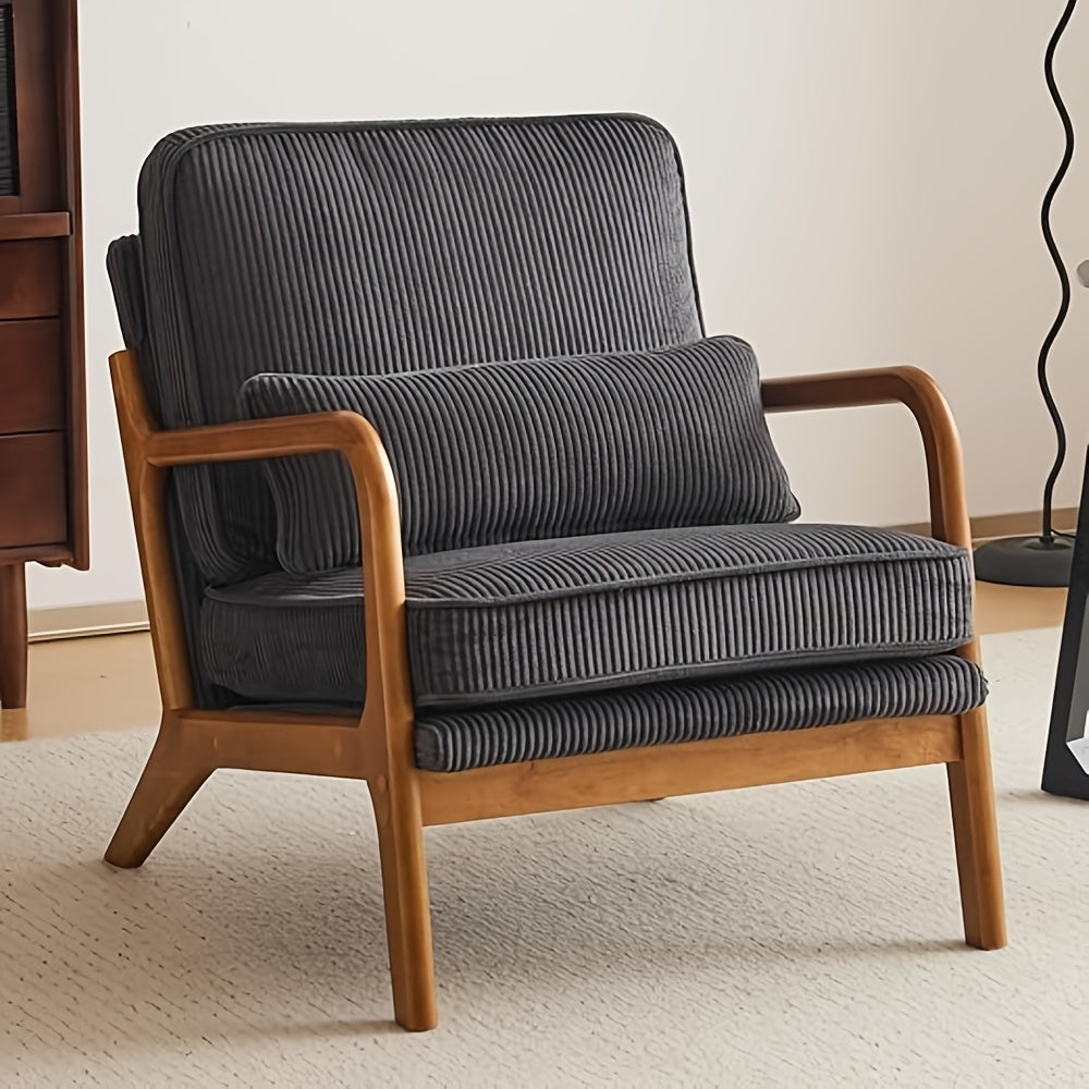 Accent Armchair with 16cm, Wood, Corduroy, Mid-Century Modern Cloud Lumbar Pillow Thick - Deep Grey, Corduroy option