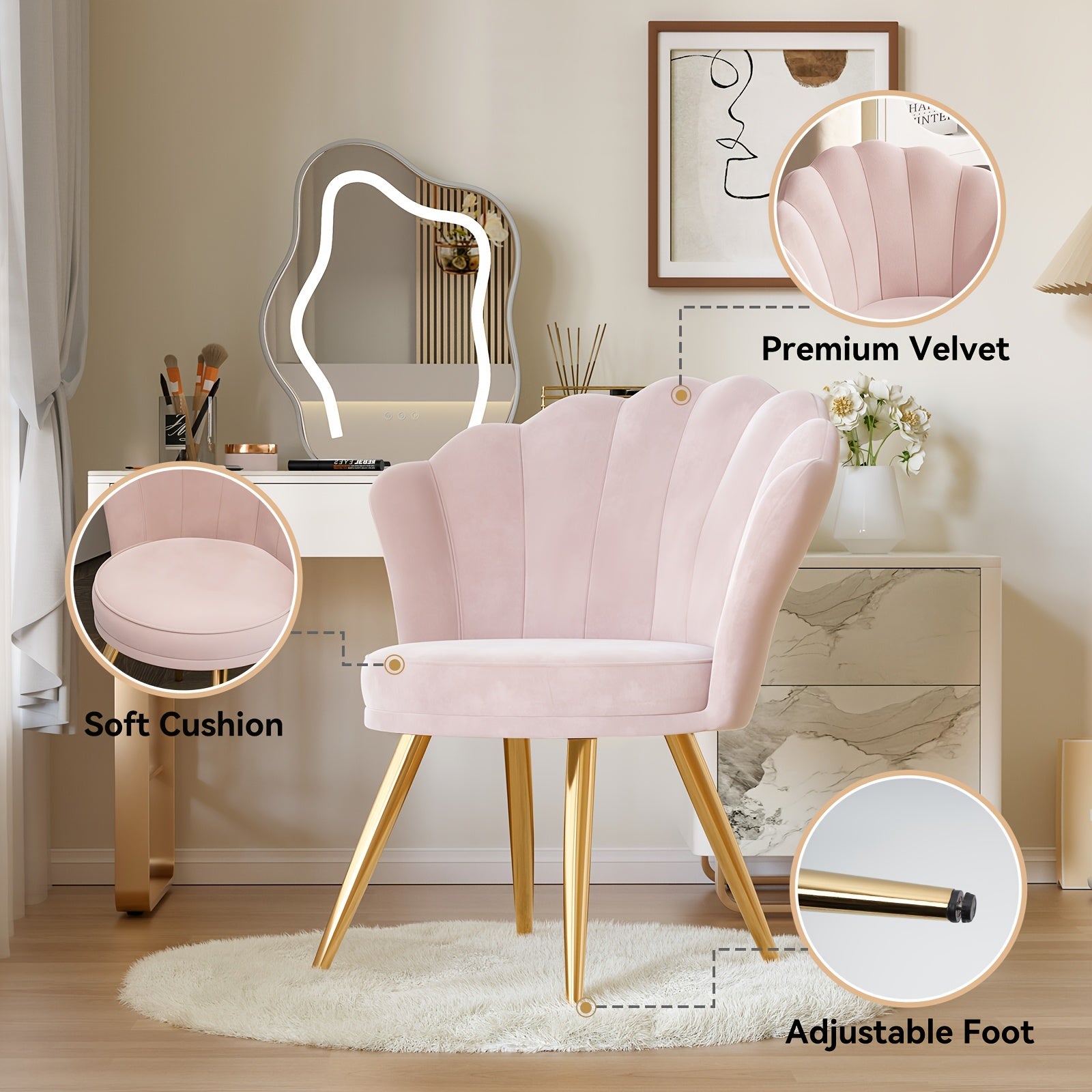 Accent Chair with Metal, Velvet Shell Gold Metal Legs Upholstered - product gallery image 4