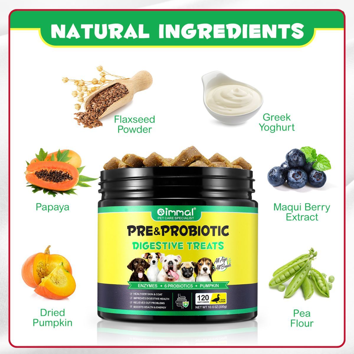 240 Probiotic Soft Chews for Dogs – Pre & Probiotic Blend with Pumpkin & Flaxseed, Supports Gut Flora, Digestion & Immune Health, All Breeds & Sizes