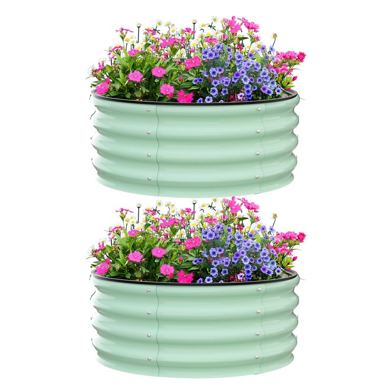 Galvanized Raised Garden Bed, Round Metal Planter Box with Open-Bottom Design, Heavy-Duty Steel Outdoor Flower Bed for Vegetables, Herbs, and Succulents, Easy Installation