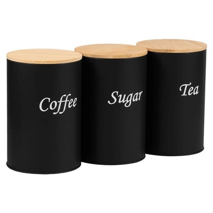 Set of 3 Black Storage Jars/Metal Canisters Designed for Keeping Coffee Beans/Sugar/And Tea/Perfect for Daily Organization in The Kitchen