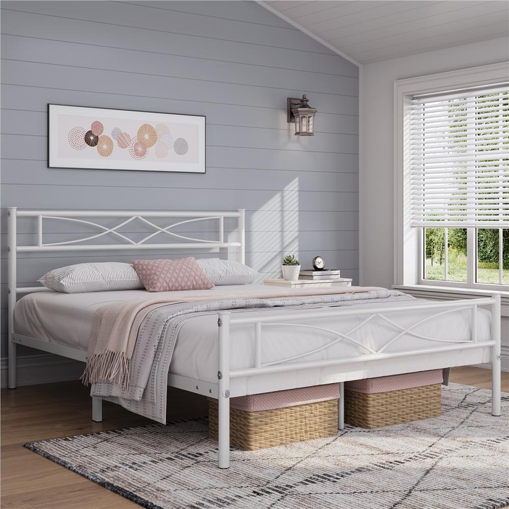 Metal Platform Bed Frame with Headboard – Vintage Style Single Double King No Box Spring Required UK