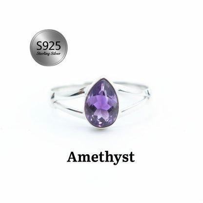 925 Sterling Silver Pear Gemstone Ring in Onyx, Larimar and More, Minimal Daily Wear Jewelry for Women