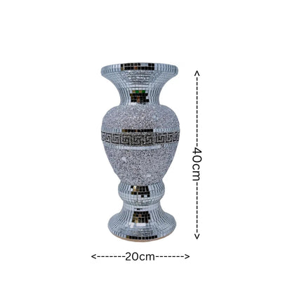 Crushed Diamond Ceramic Silver Vase, Diamante Bling Home Ornament, 30cm, Sparkly Mirrored Flower Vase