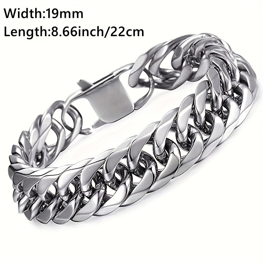 16/19/21Mm Width 316 Stainless Steel Curb Bracelet Hip Hop Party Men'S 316 Stainless Steel Bracelet Heavy Chain