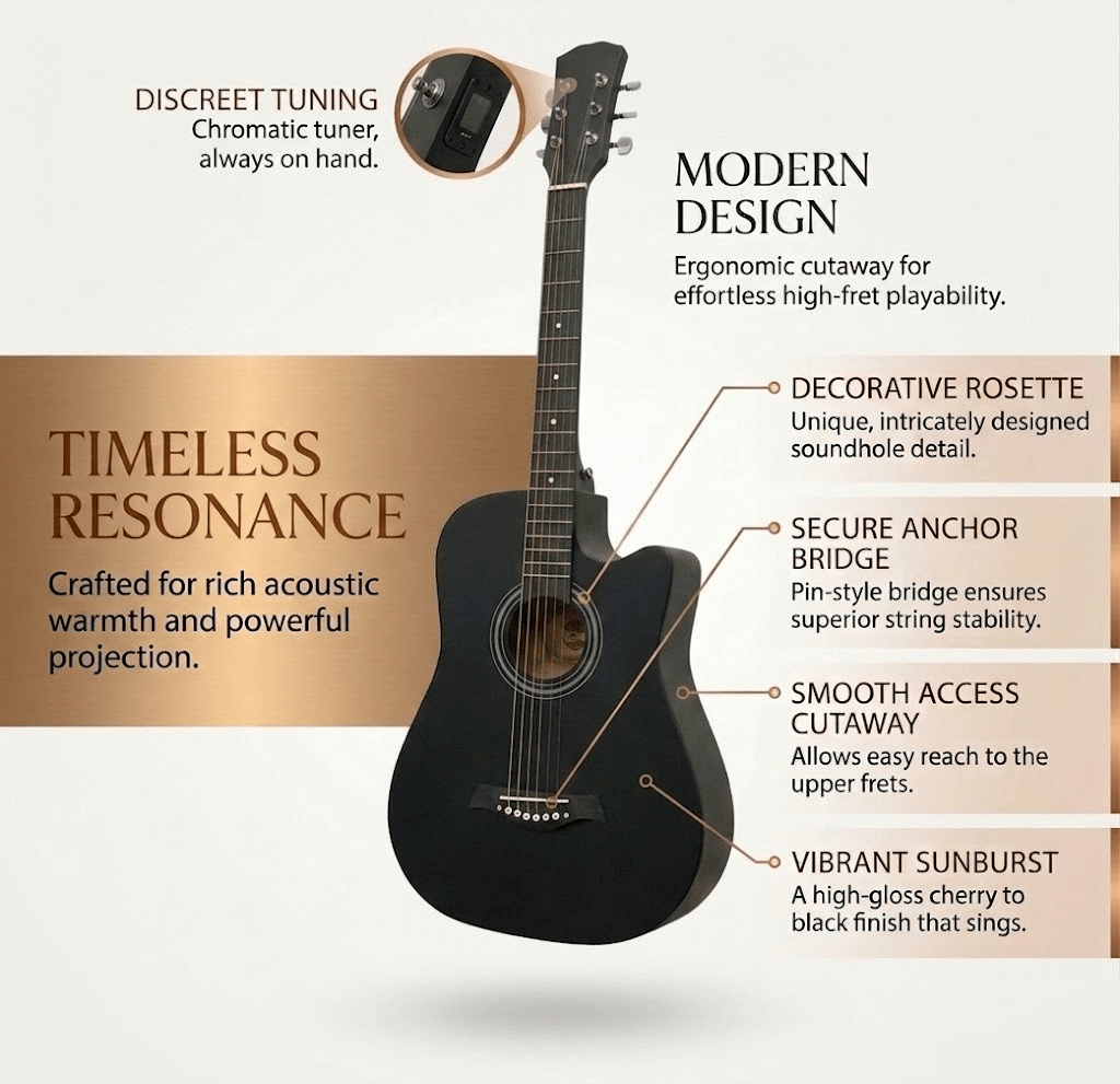 Acoustic Guitar with Cutaway Steel Strings Carry Bag Full - product gallery image 14