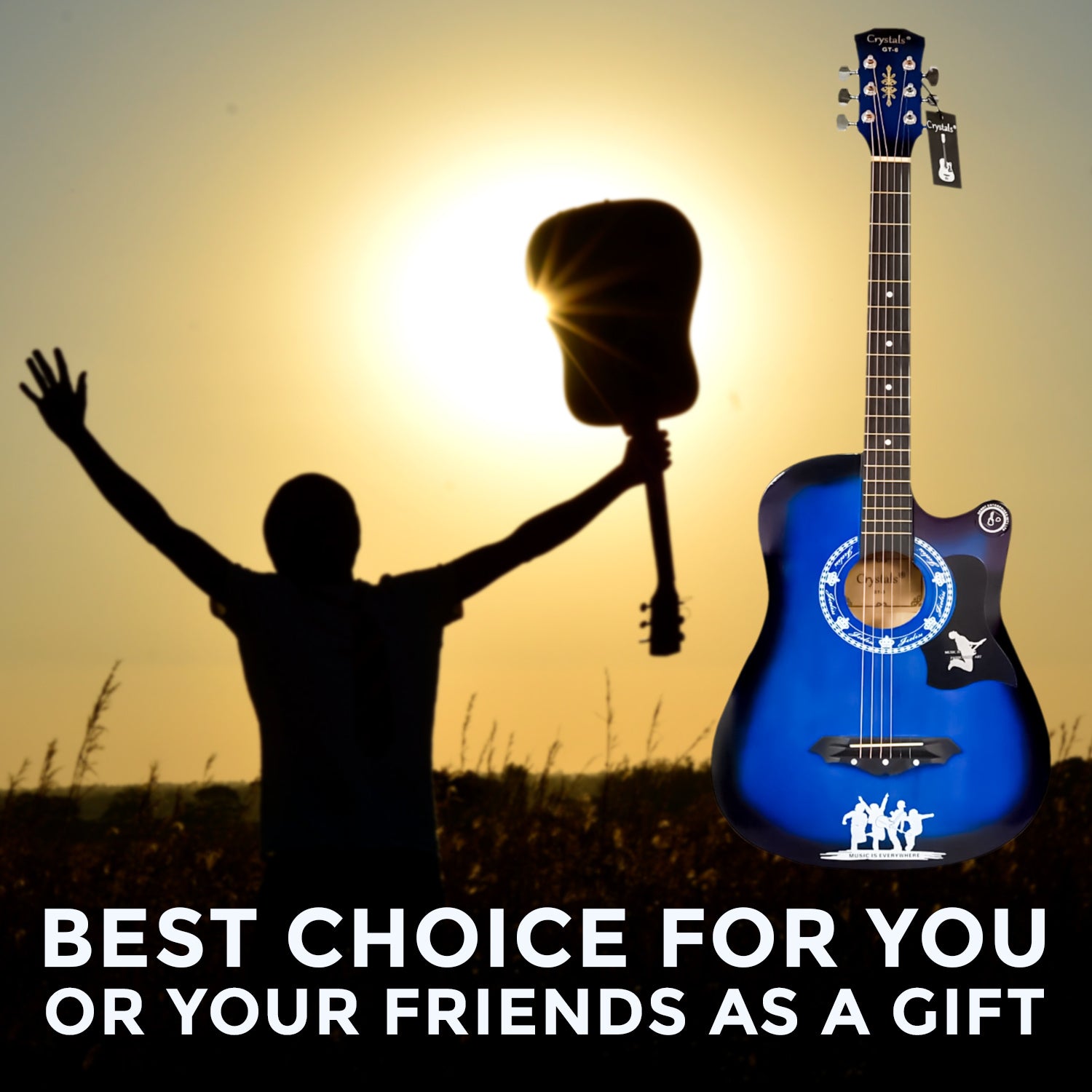 Acoustic Guitar with Metal, Full Starter 4 Stand, Tuner, Strap - product gallery image 13