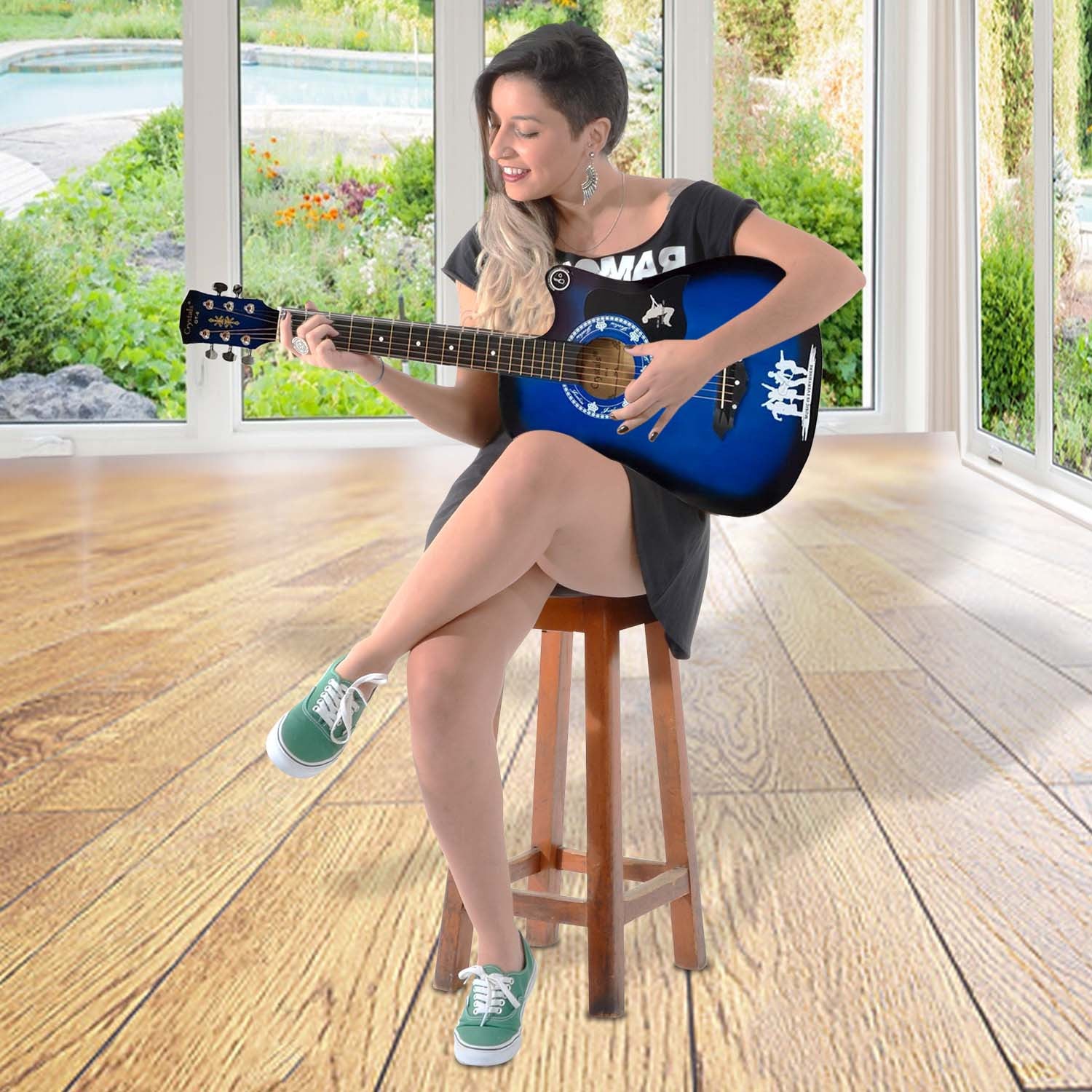 Acoustic Guitar with Metal, Full Starter 4 Stand, Tuner, Strap - product gallery image 2