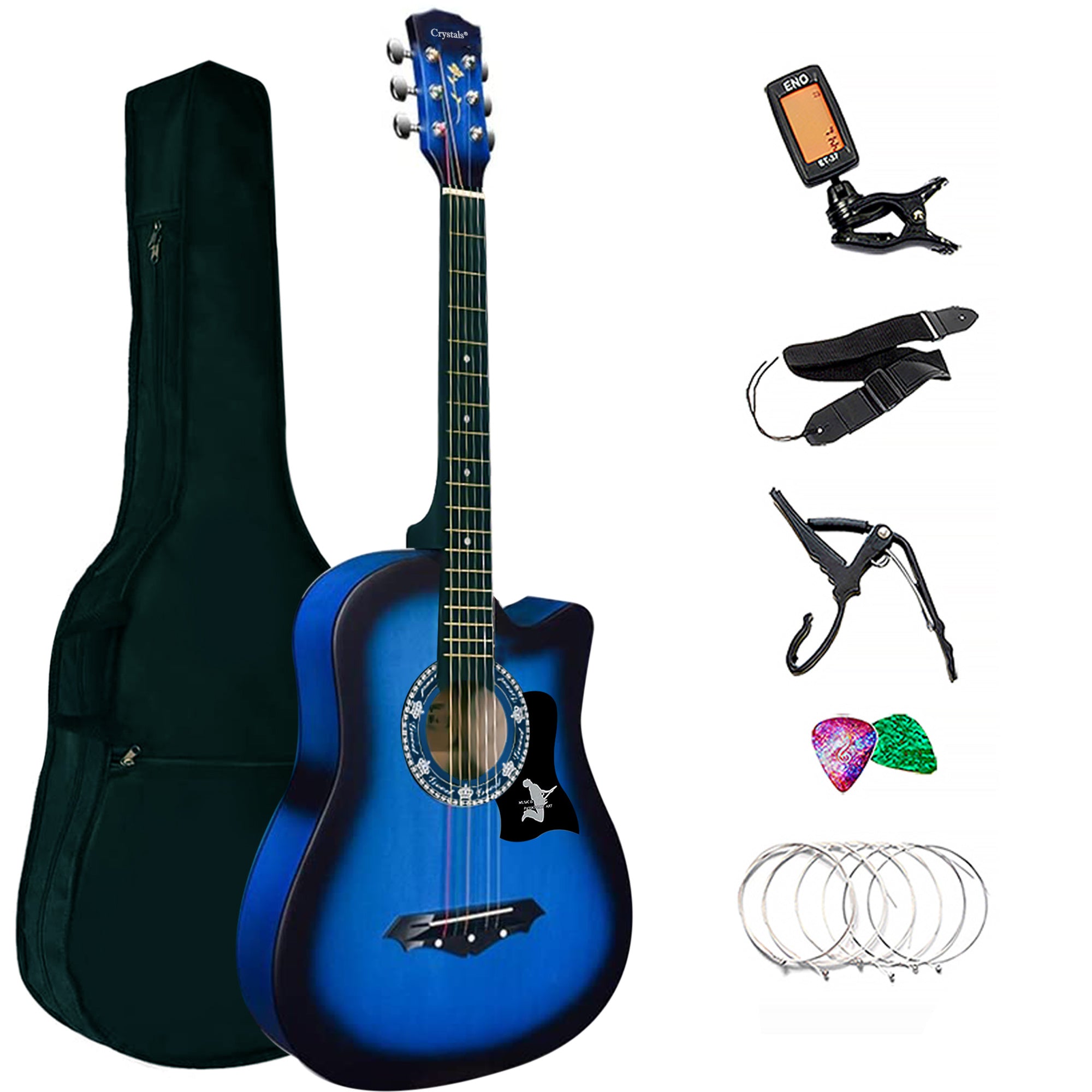 Acoustic Guitar with Metal, Full Starter 4 Stand, Tuner, Strap - product gallery image 7