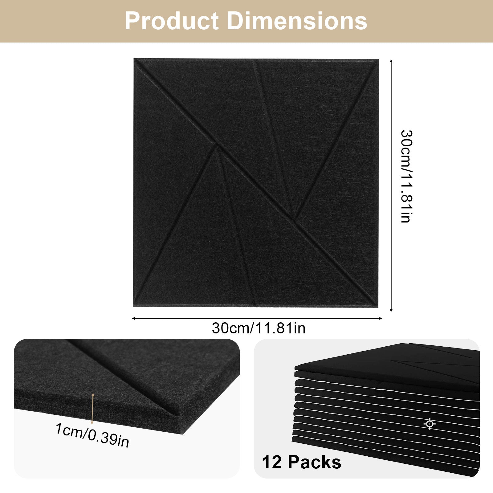 Acoustic Panel with Self-Adhesive, 30cm, 9mm, 12 Pack, 30*30*1cm, 12pcs - product gallery image 14