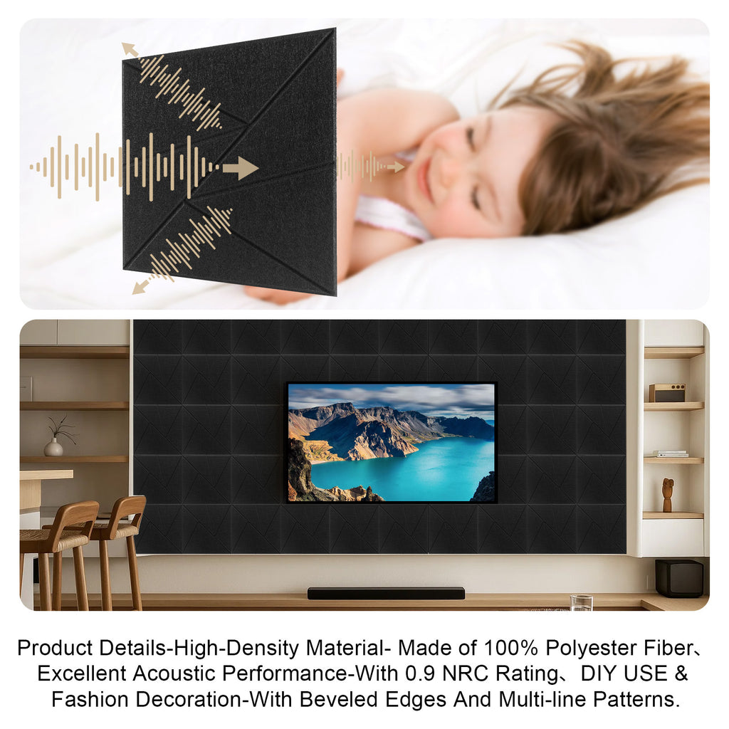 Acoustic Panel with Self-Adhesive, 30cm, 9mm, 12 Pack, 30*30*1cm, 12pcs - product gallery image 16