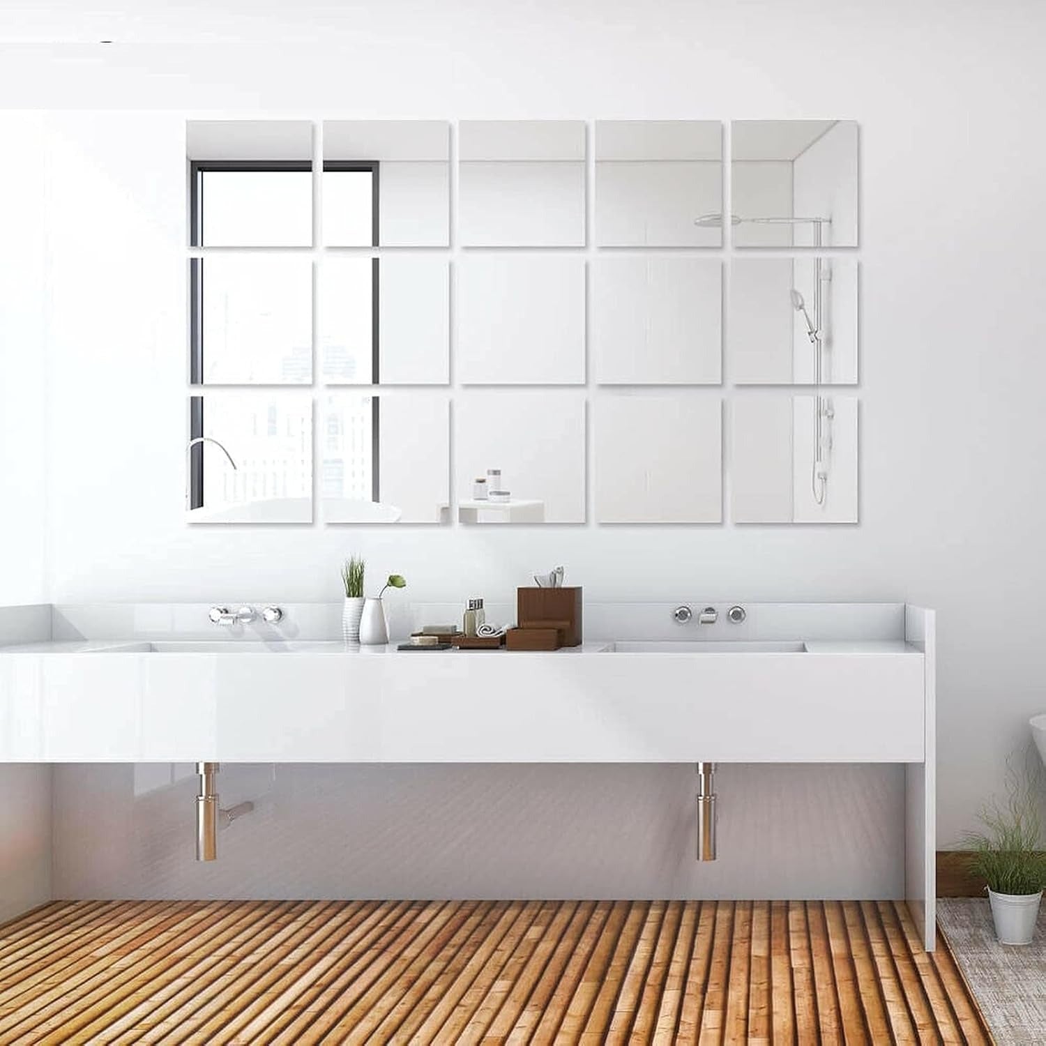 Acrylic Mirror Tile with Self-Adhesive, Glass, 40 Pack, 40pcs - product gallery image 7