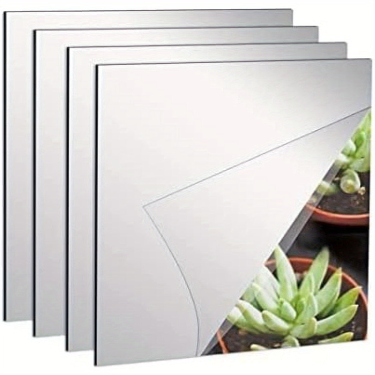 Acrylic Mirror Tile with Self-Adhesive, Glass, 4pcs