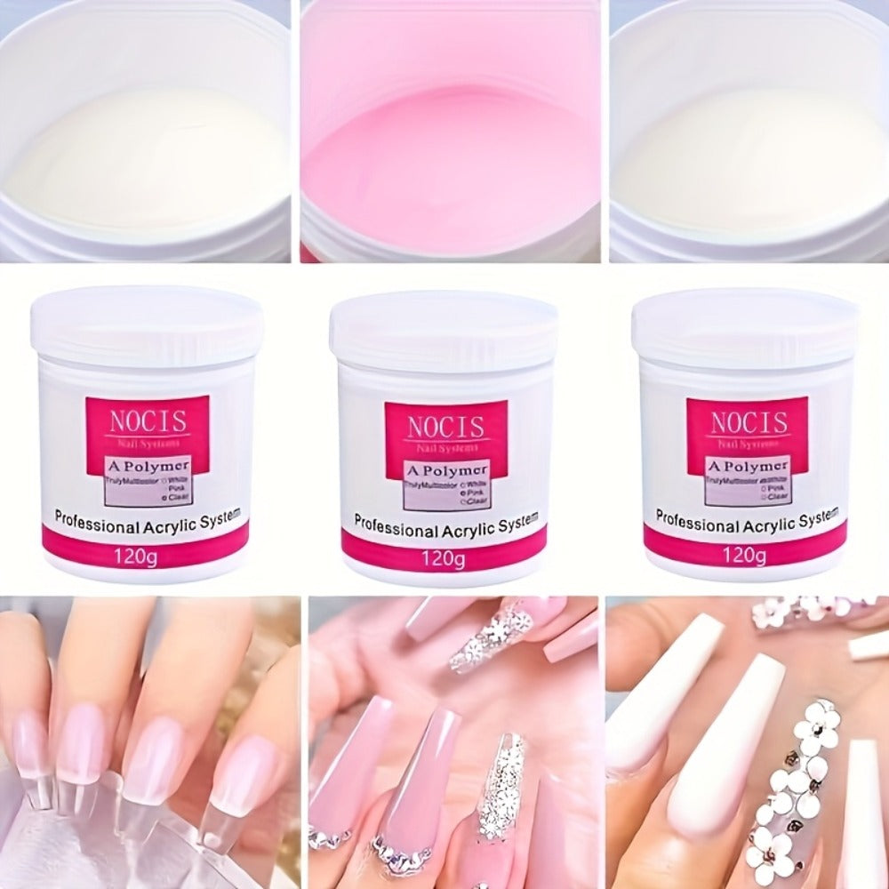 Acrylic Nail Powder with 120g, Glass, Cover Pink, Clear White Polymer 3D - product gallery image 4