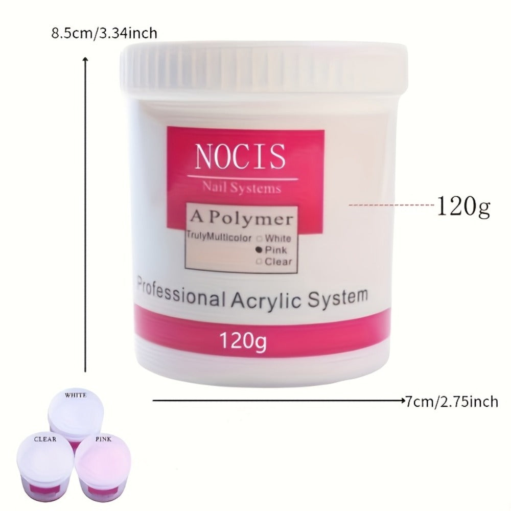Acrylic Nail Powder with 120g, Glass, Cover Pink, Clear White Polymer 3D - product gallery image 6