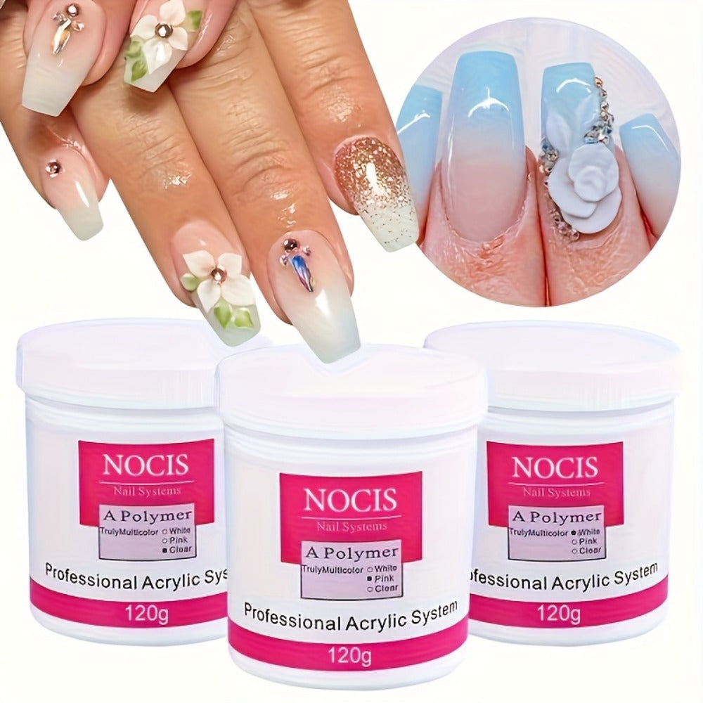 Acrylic Nail Powder with 120g, Glass, Cover Pink, Clear White Polymer 3D - product gallery image 8